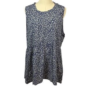 Rachel Zoe 100% Rayon Blue Tank w/ White‎ Floral Print & Flowy Bottom (Size XL)
